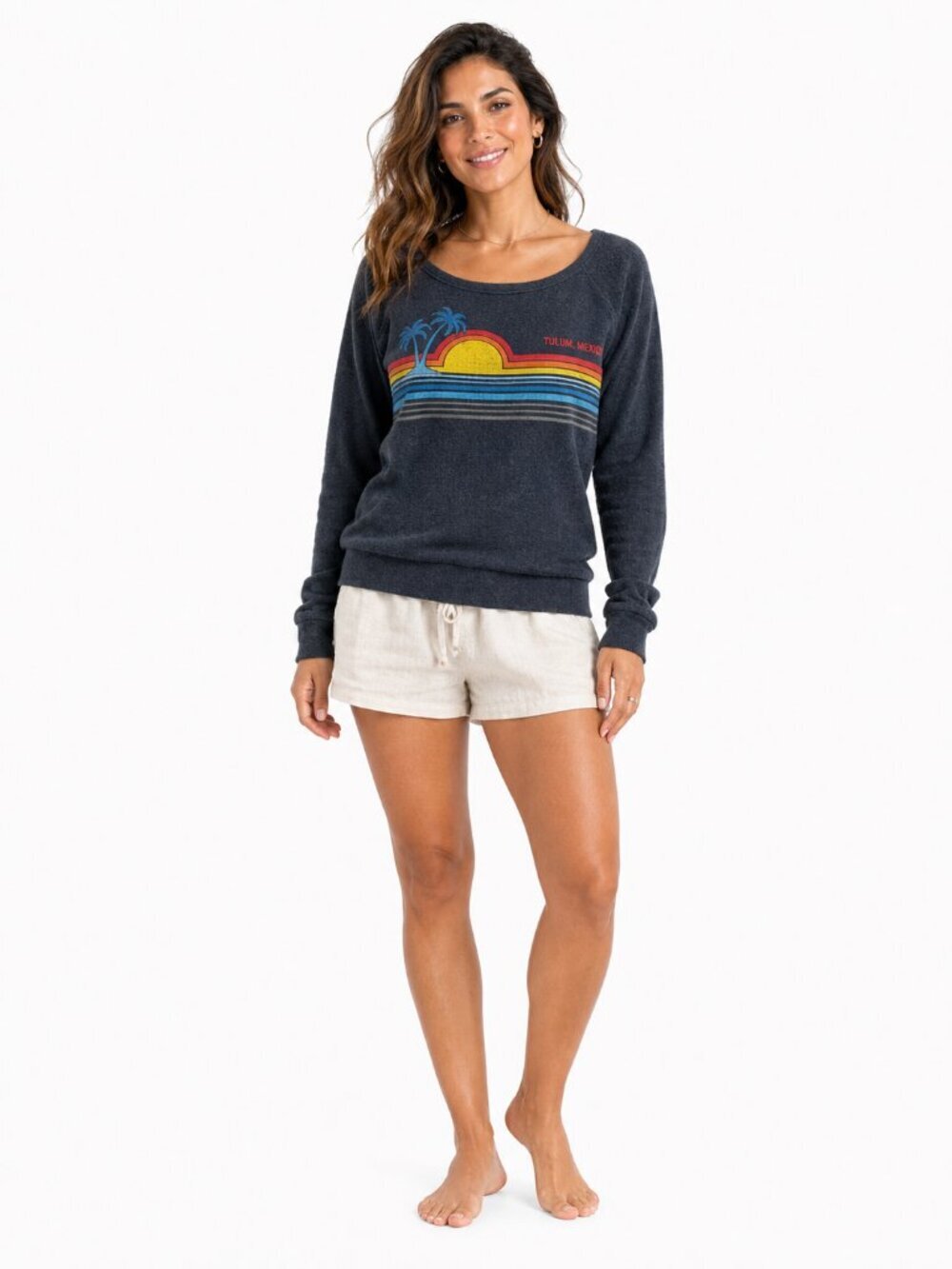 Chaser Tulum Mexico Graphic Sweatshirt Beach Pullover Blue Size S